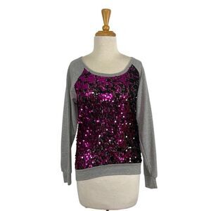 B Sharp S Purple Sequins Sweatshirt Top Mesh Y2K Sparkly Sheer Athleisure Club